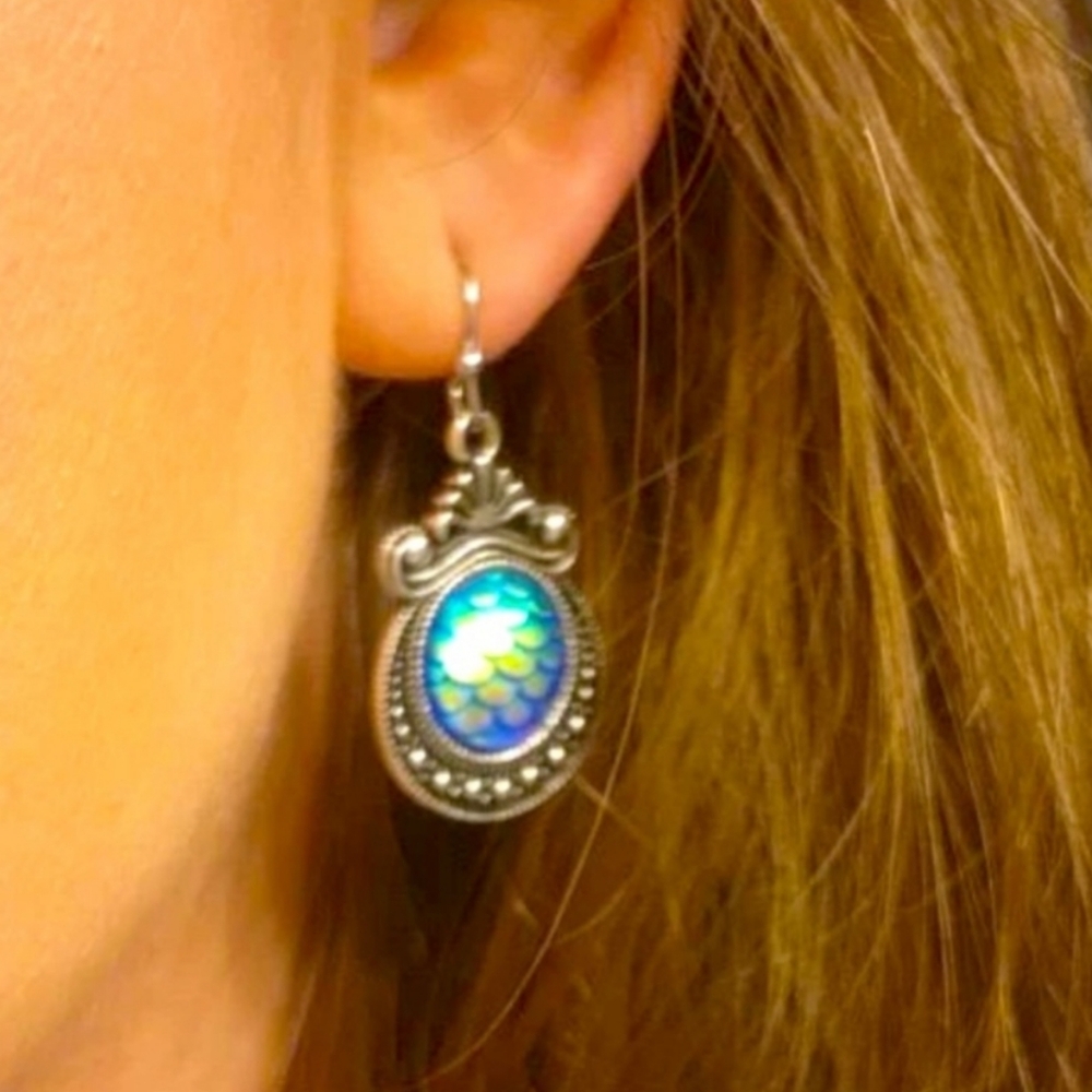Iridescent Mermaid Dangle Earrings - Picture 2 of 6
